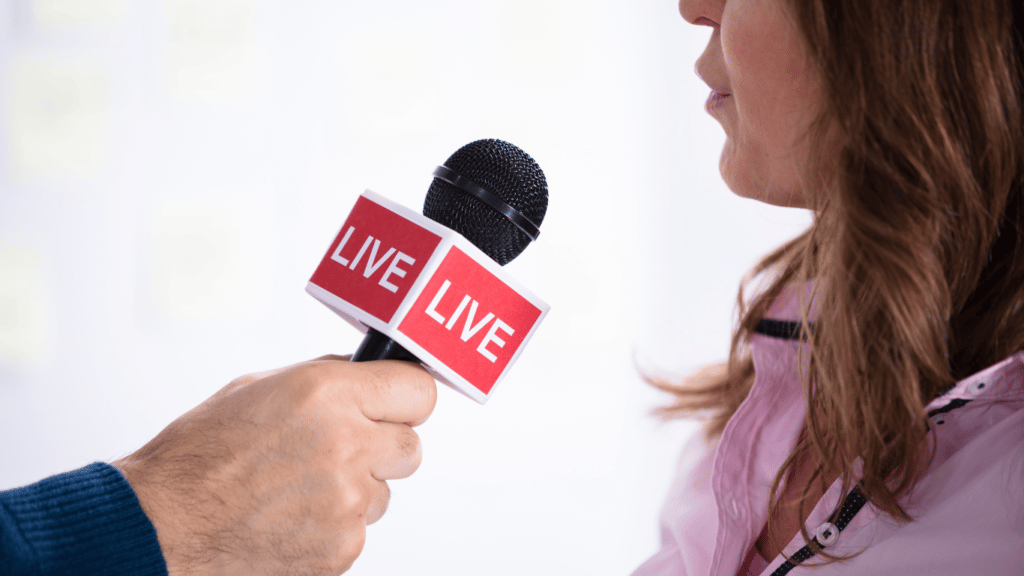 Live reporter asking woman questions